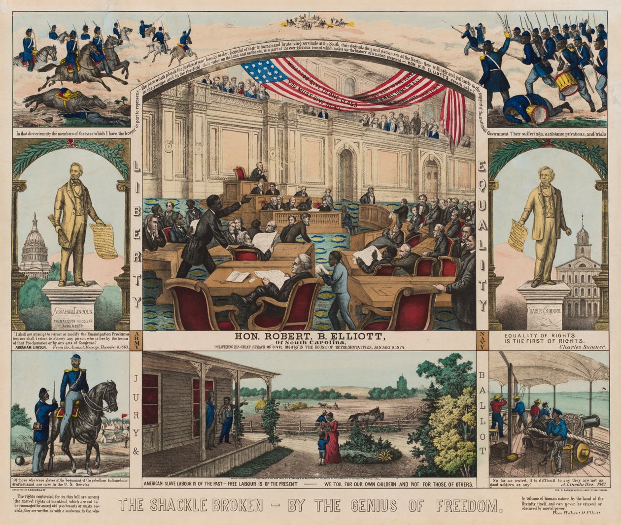 The Shackle Broken – A szabadság géniusza által, 1860-1879 körül (színes litho) alkotó: American School