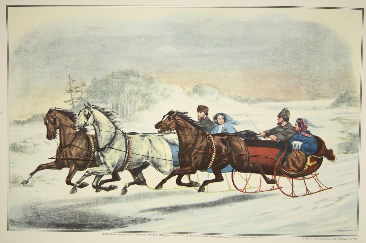 The Sleigh Race, kocsma. 1859, Currier & Ives alkotó: American School