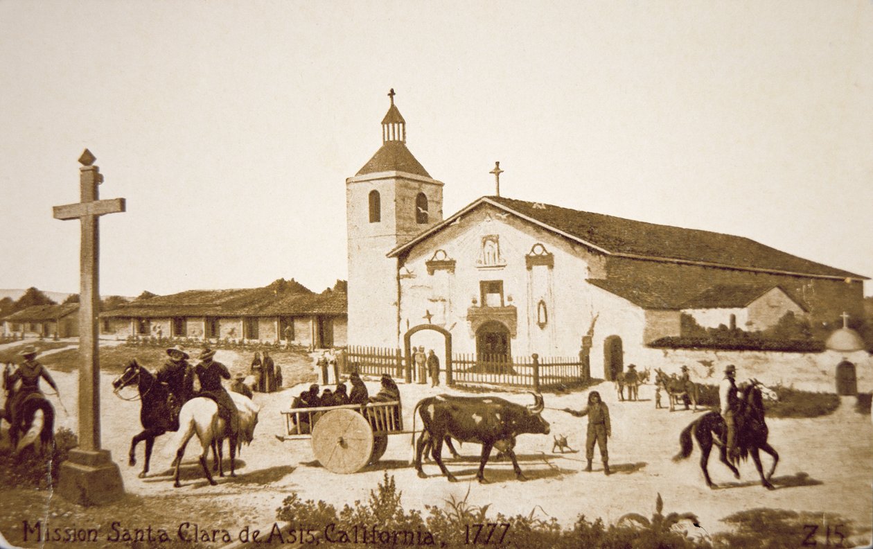 Spanyol Misszió, Santa Clara de Asis, Kalifornia, 1777 (litho) alkotó: American School