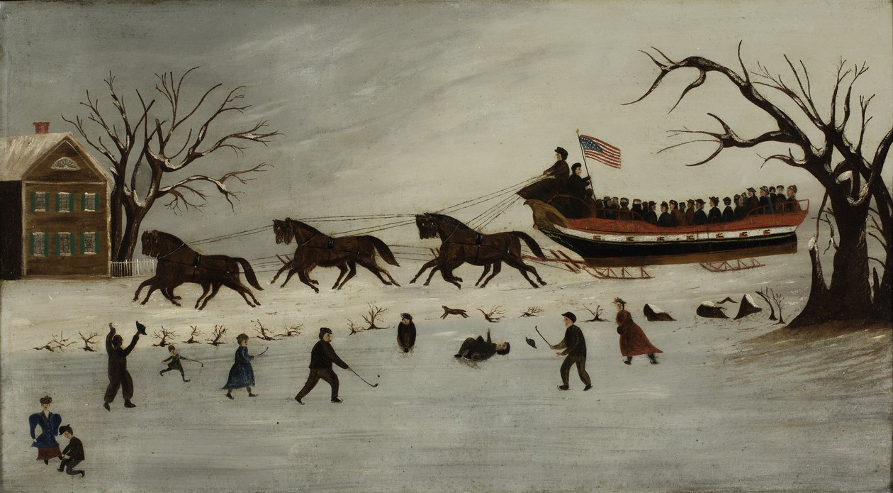 Szánkózás a szüfrazsettek, 1870-90 alkotó: American School