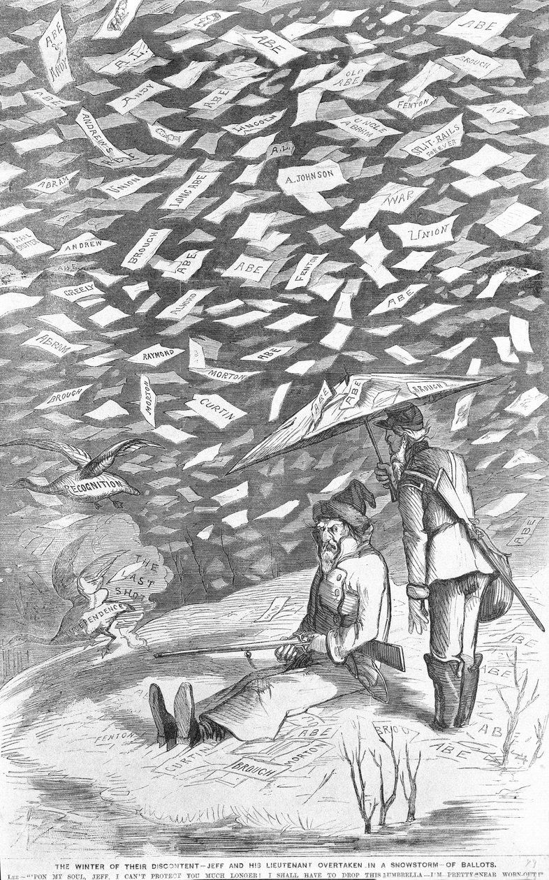 Elégedetlenségük télje, Jeff és hadnagya utolérve a szavazólapok hóviharában, 1894 körül alkotó: American School