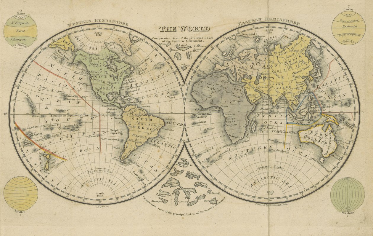 A világ, a kép a „The Boston School Atlas” 17. oldaláról származik. Elemföldrajzzal és csillagászattal stb. (Negyedik kiadás.) [Térképek, magyarázó szöveggel.] alkotó: American School