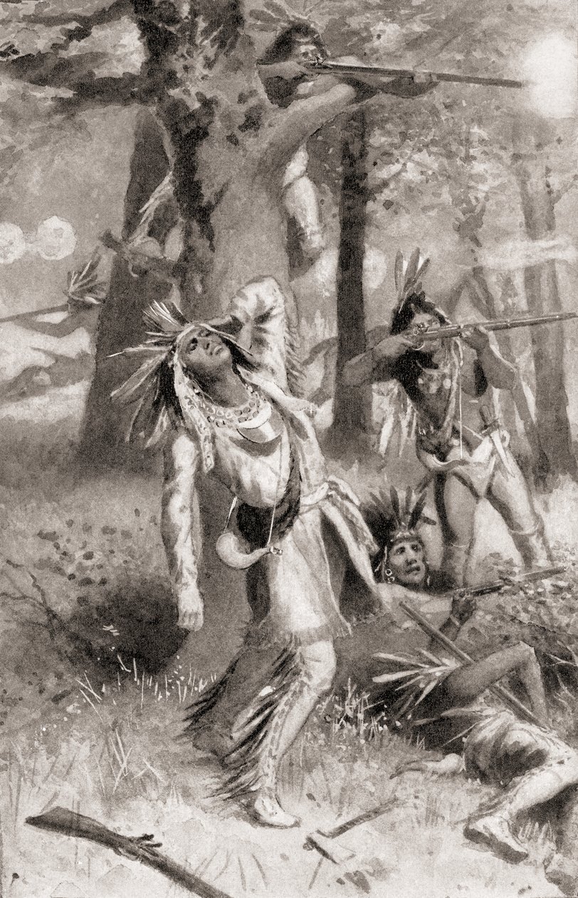 Tecumseh halála a Temzei csata során, október 5-én alkotó: American School