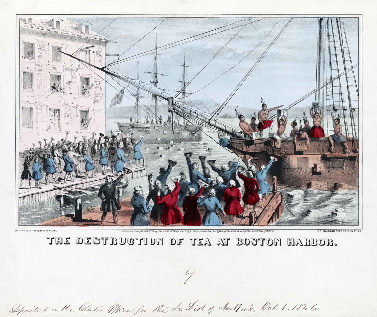 A tea megsemmisítése a bostoni kikötőben, kocsmában alkotó: American School