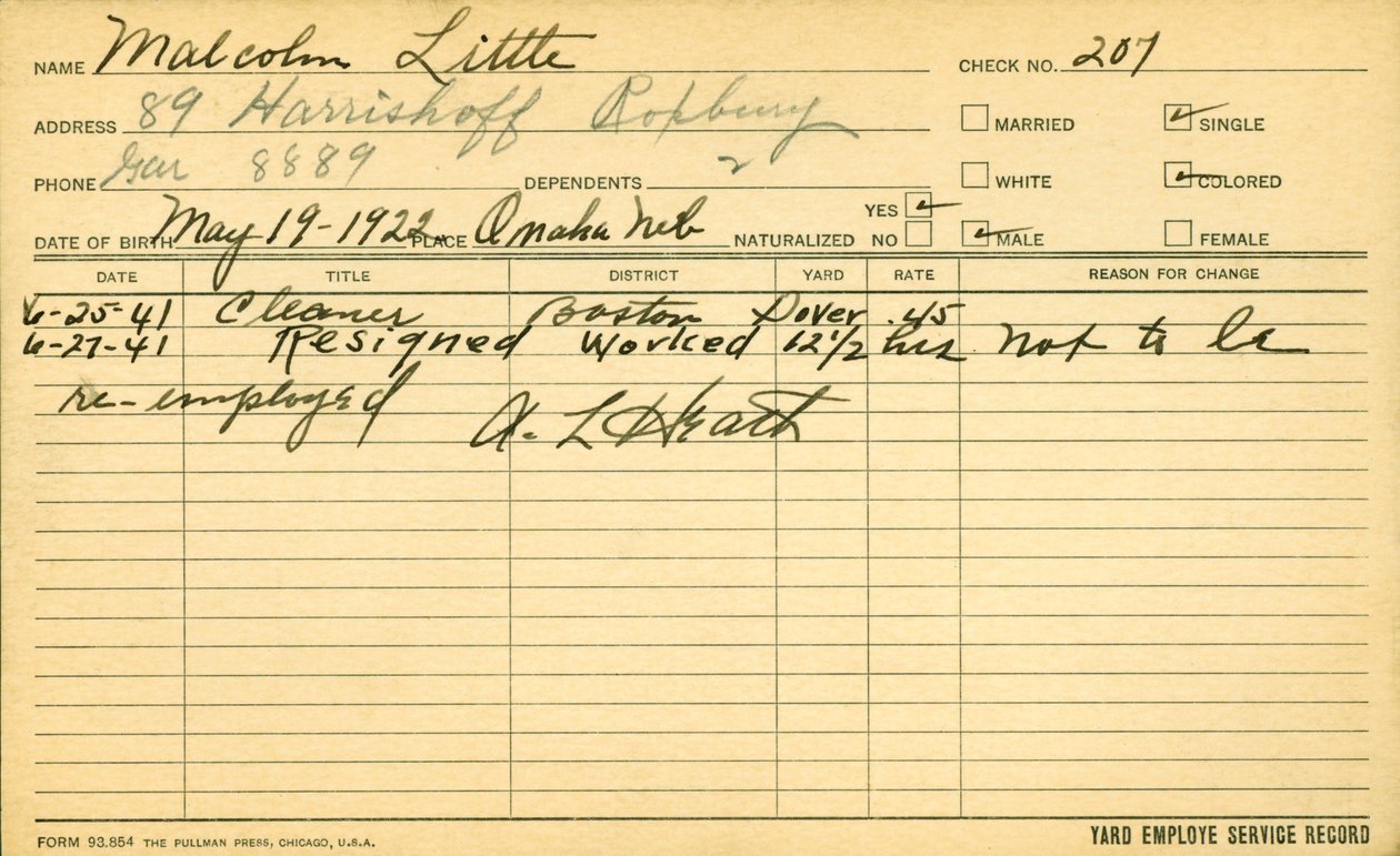 Malcolm X alkalmazotti szolgálati előélete (1925-65) alkotó: American School