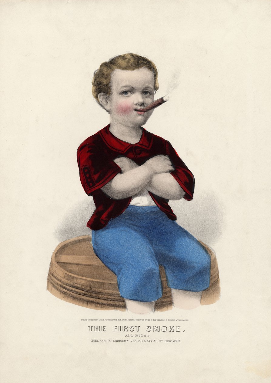 Az első füst: rendben, kocsma. Currier & Ives, 1870 alkotó: American School