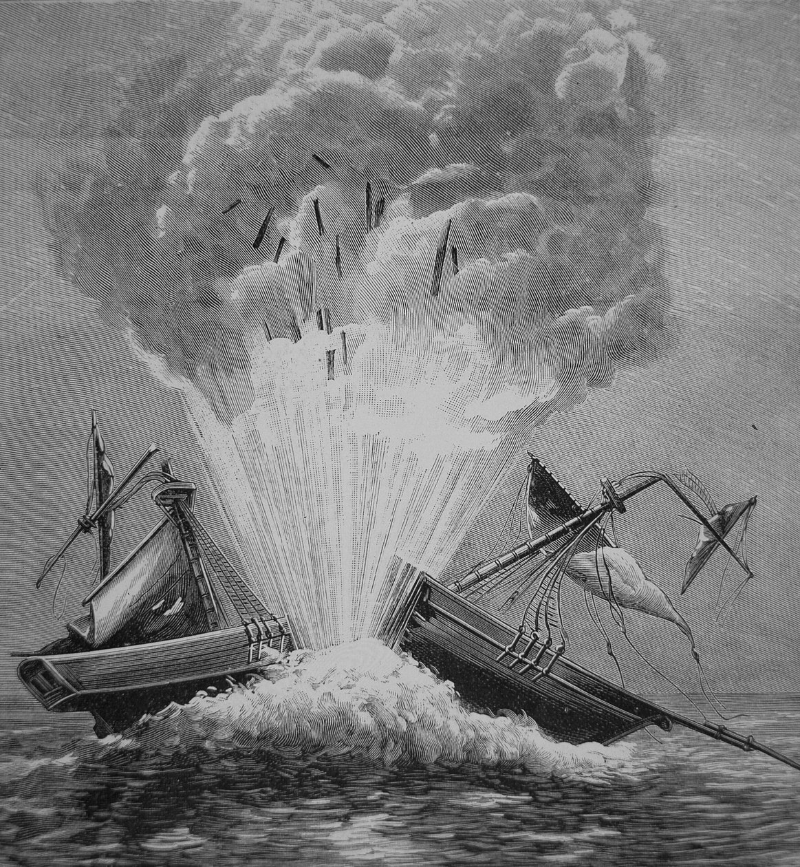 Az első torpedó, amelyet Robert Fulton (1765-1815) talált fel, felrobbantja a dán „Dorothee” dandárt a Walmer-öbölben. alkotó: American School