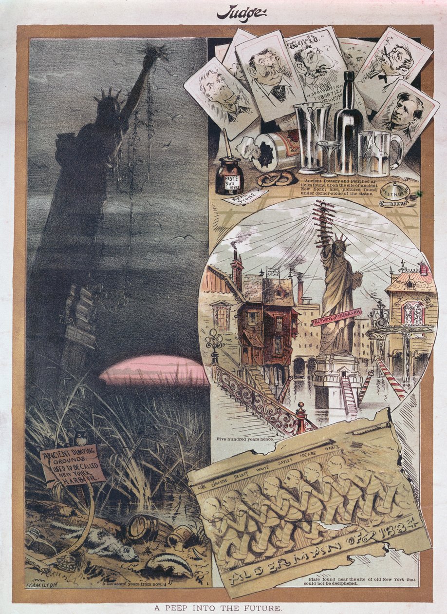 A Szabadság-szobor jövője. karikatúra a Judge folyóiratból az 1886-os építkezés körül alkotó: American School