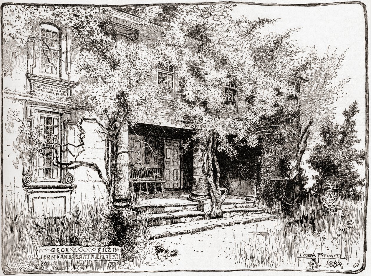 John Bartram otthona Philadelphia közelében, a The Century Illustrated Monthly Magazine-ból, 1884-ben (fametszet) alkotó: American School