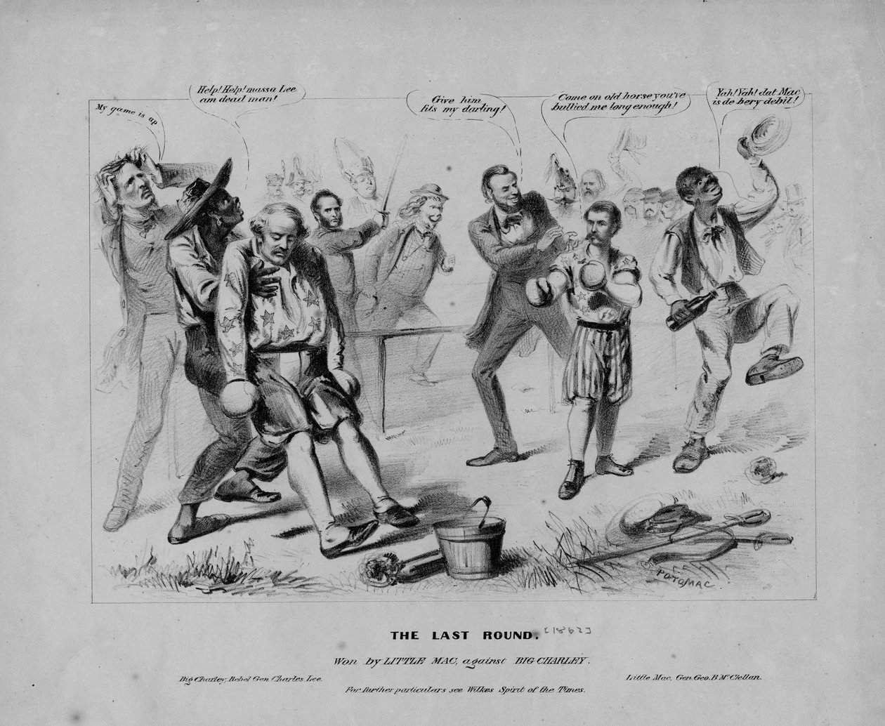 Az utolsó kör: Little Mac nyert Big Charley ellen: további részletekért lásd: Wilkes, az idők szelleme, aláírt Potomac, 1862 körül alkotó: American School