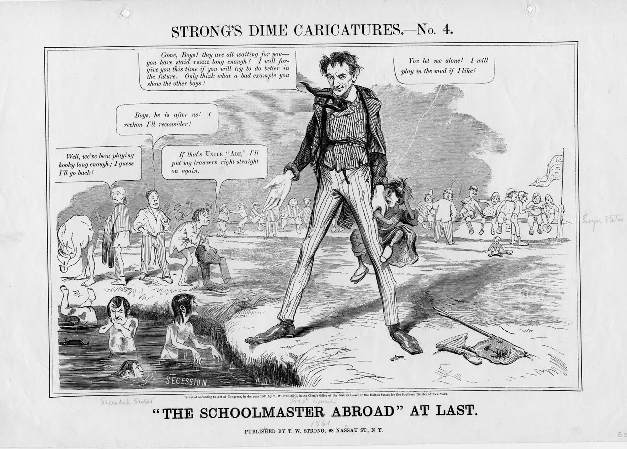 Végre az iskolamester külföldön : Erős filléres karikatúrák, sz. 4, kiadó: T.W. Strong, New York, 1861 alkotó: American School