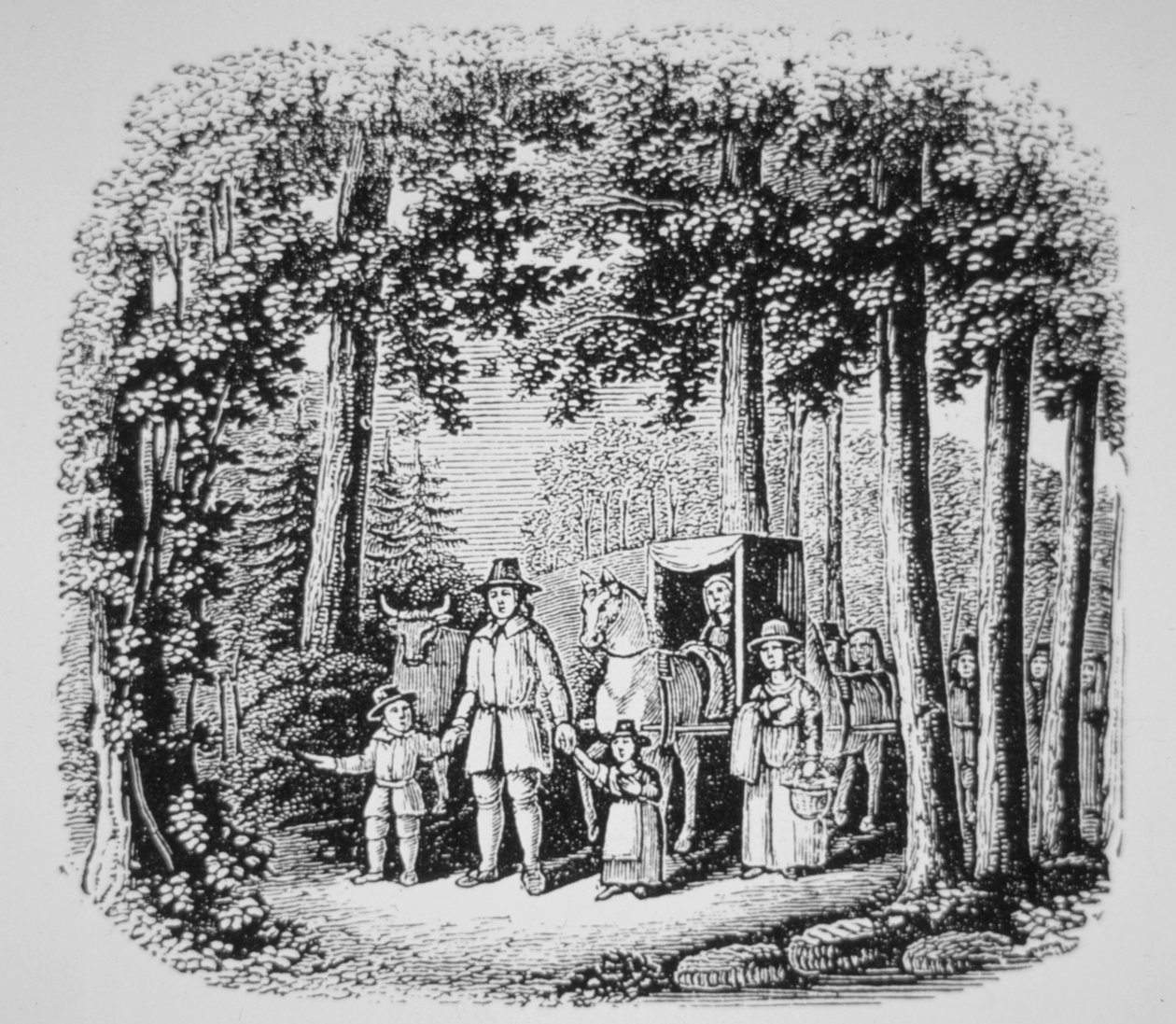 Thomas Hooker vezeti a híveit a Connecticut vadonba (litho) alkotó: American School