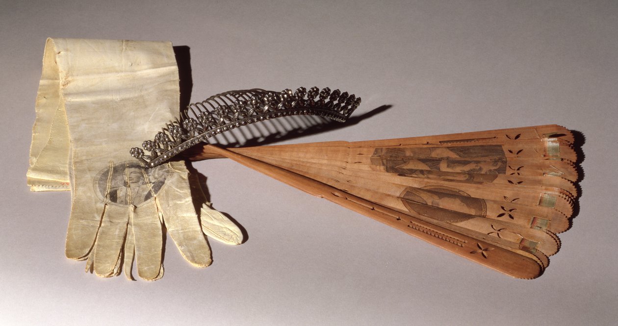 Tiara, kesztyű és legyező, mindezt egy bálban viselték Lafayette (1757-1834) tiszteletére 1824. szeptember 14-én alkotó: American School