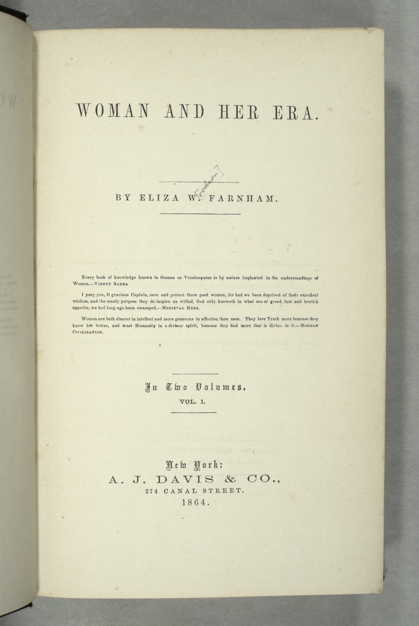 Eliza Wood Farnham (1815-64) New York-ban, 1864-ben megjelent Nők és korszaka címlapja (nyomtatott) alkotó: American School