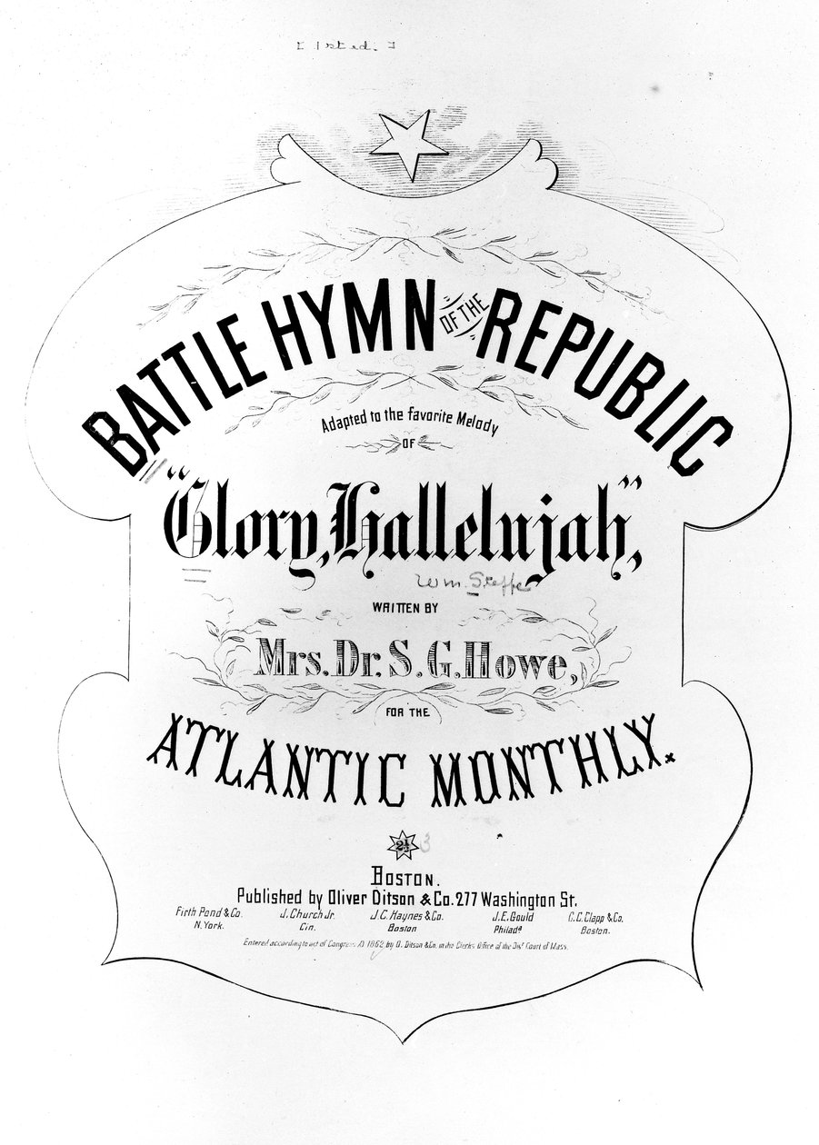 Címlap a Köztársaság harci himnuszához, írta Julia Ward Howe (1819-1910) 1862 alkotó: American School