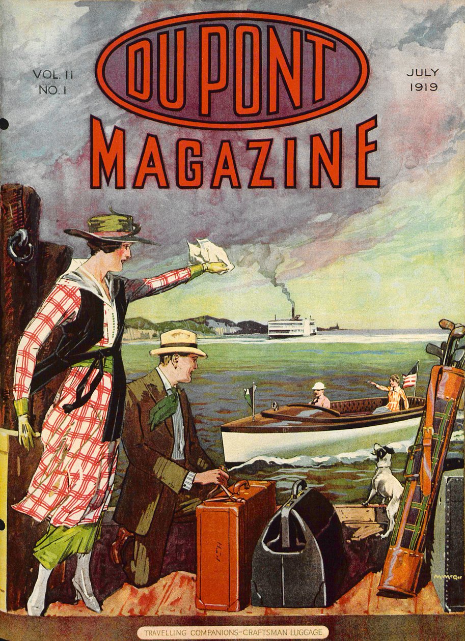 Utazótárs – Craftsman Luggage, a DuPont Magazine címlapja, 1919. július alkotó: American School