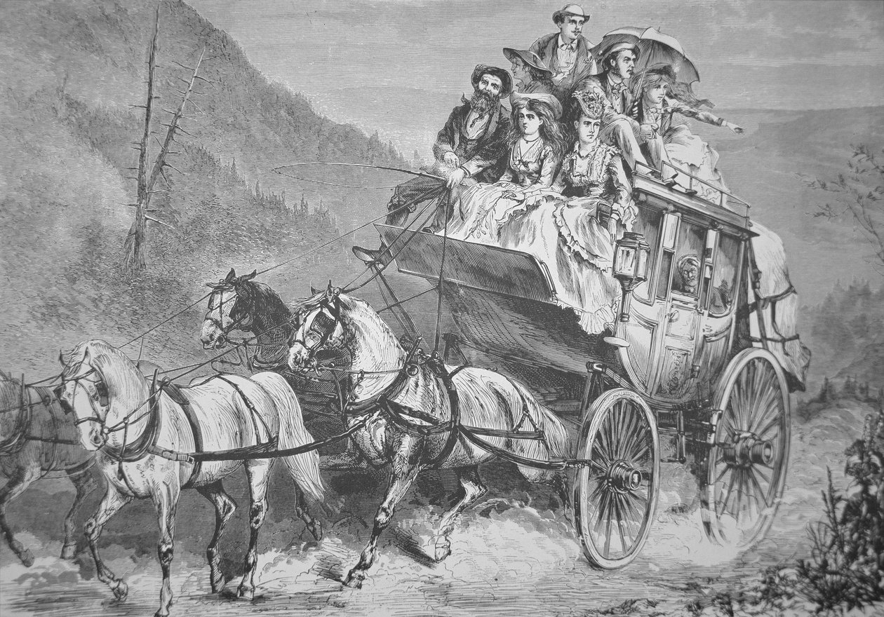 Utazás az amerikai nyugaton a Concord Stagecoach segítségével az 1860-as években (metszet) alkotó: American School