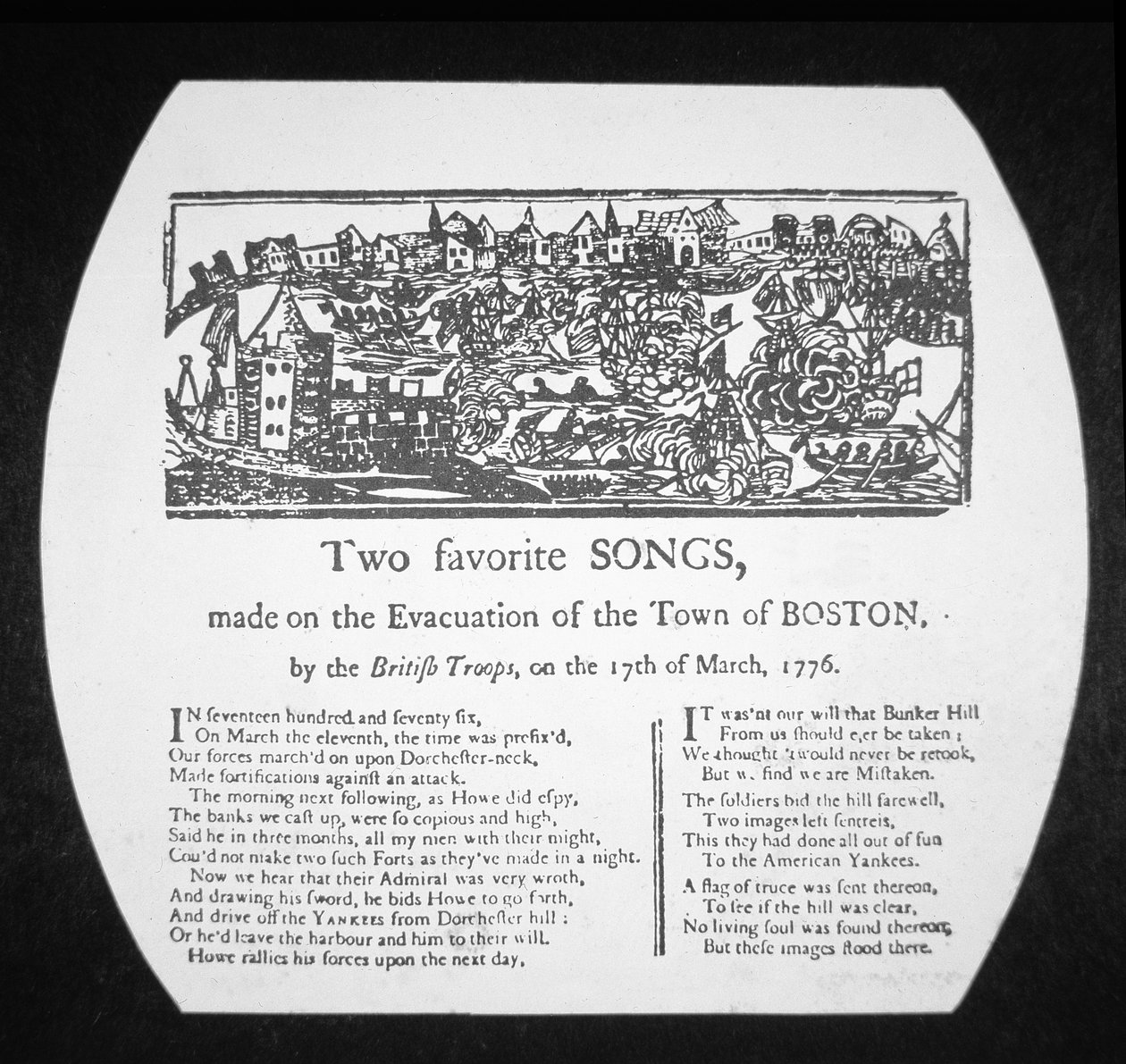 Két kedvenc dal, amelyet a brit csapatok Boston evakuálásakor készítettek 1776. március 17-én (metszet) alkotó: American School