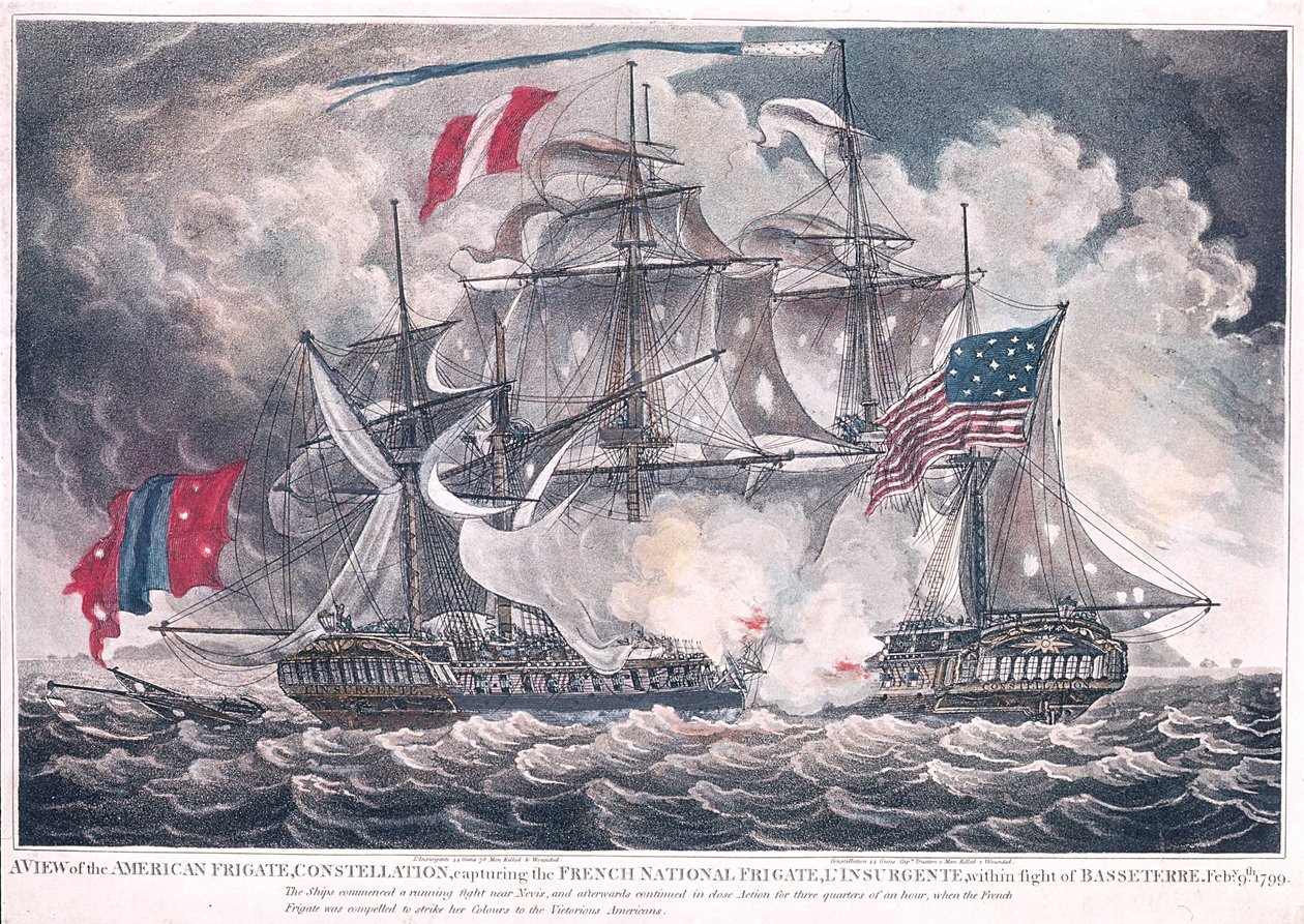 Az amerikai fregatt csillagkép elfogja a LInsurgentet Nyugat-Indiában a Basseterre-i csatában, 1799. február 9., 1800-ban publikálva alkotó: American School