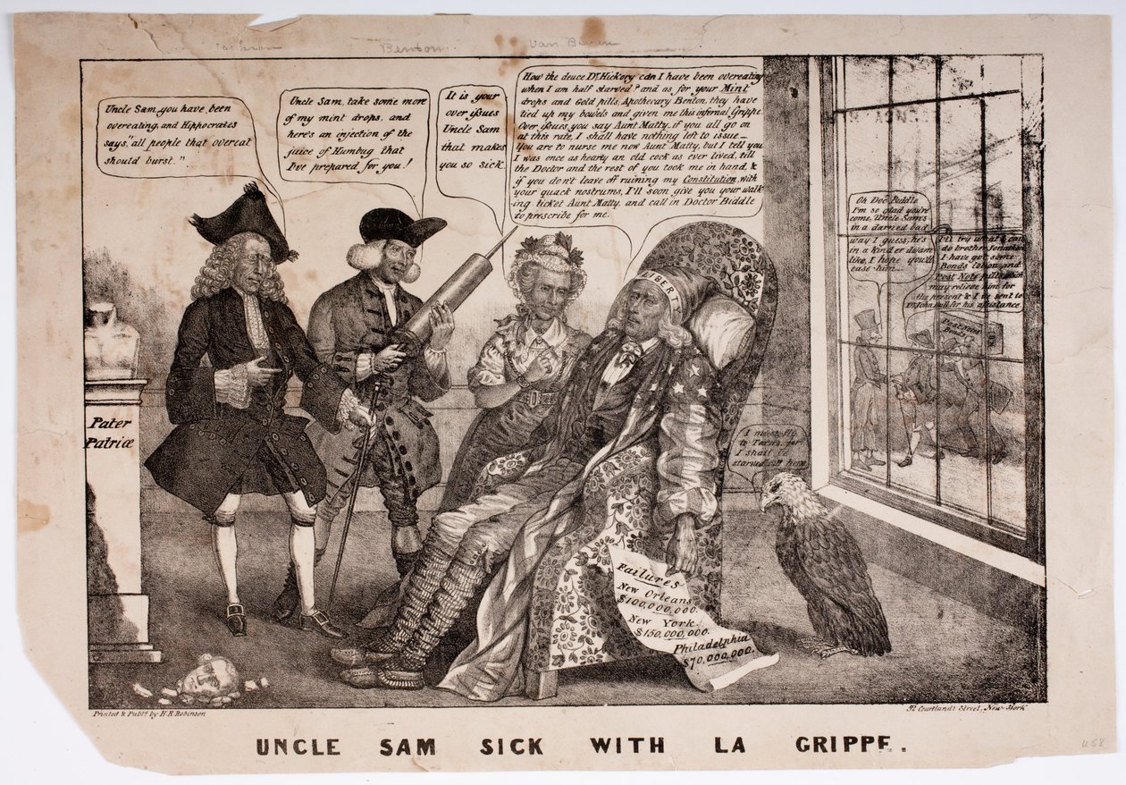 Uncle Sam Sick a La Grippe-vel, 1837 alkotó: American School