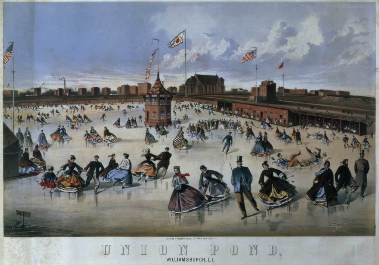 Union Pond, Williamsburg, Brooklyn, metszett Thomas & Eno, New York alkotó: American School