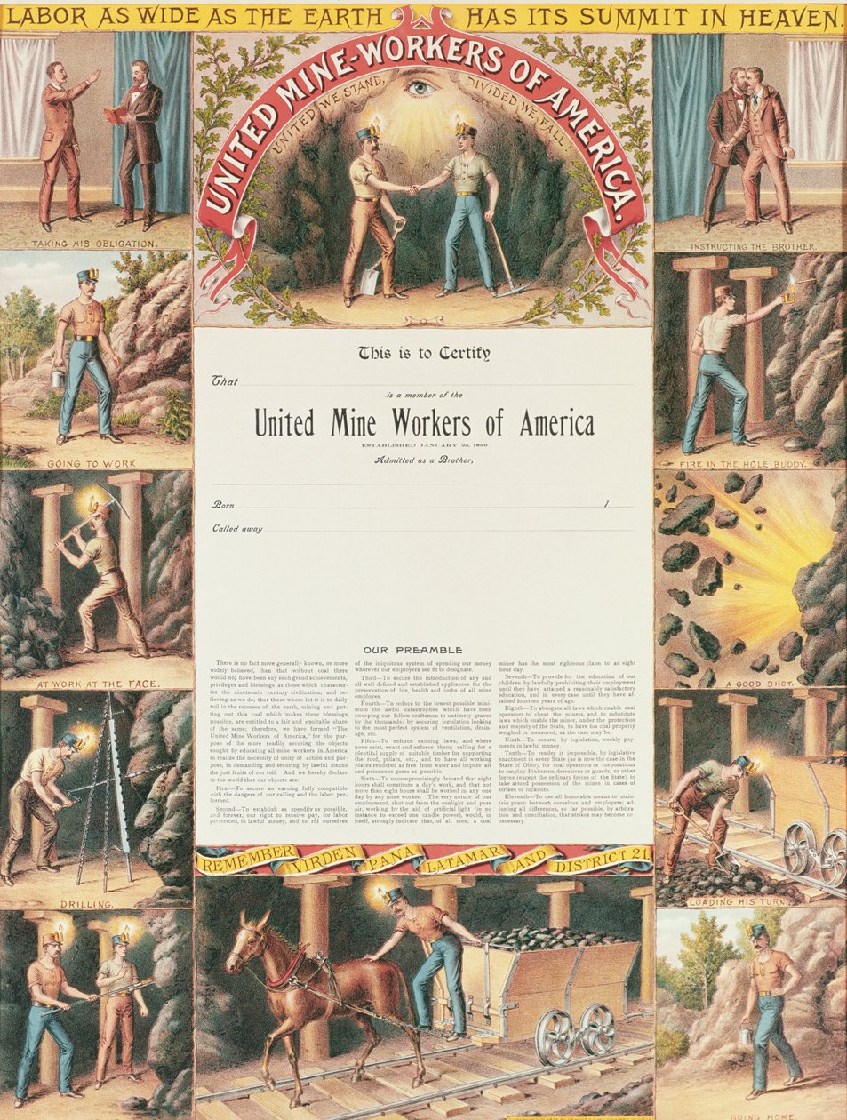 Egyesült Bányamunkás bizonyítvány, 1890 alkotó: American School