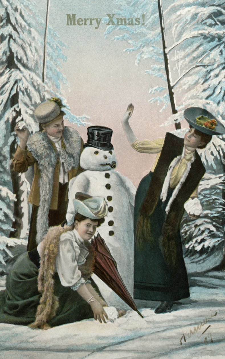 Viktoriánus nők játszanak hóemberrel alkotó: American School