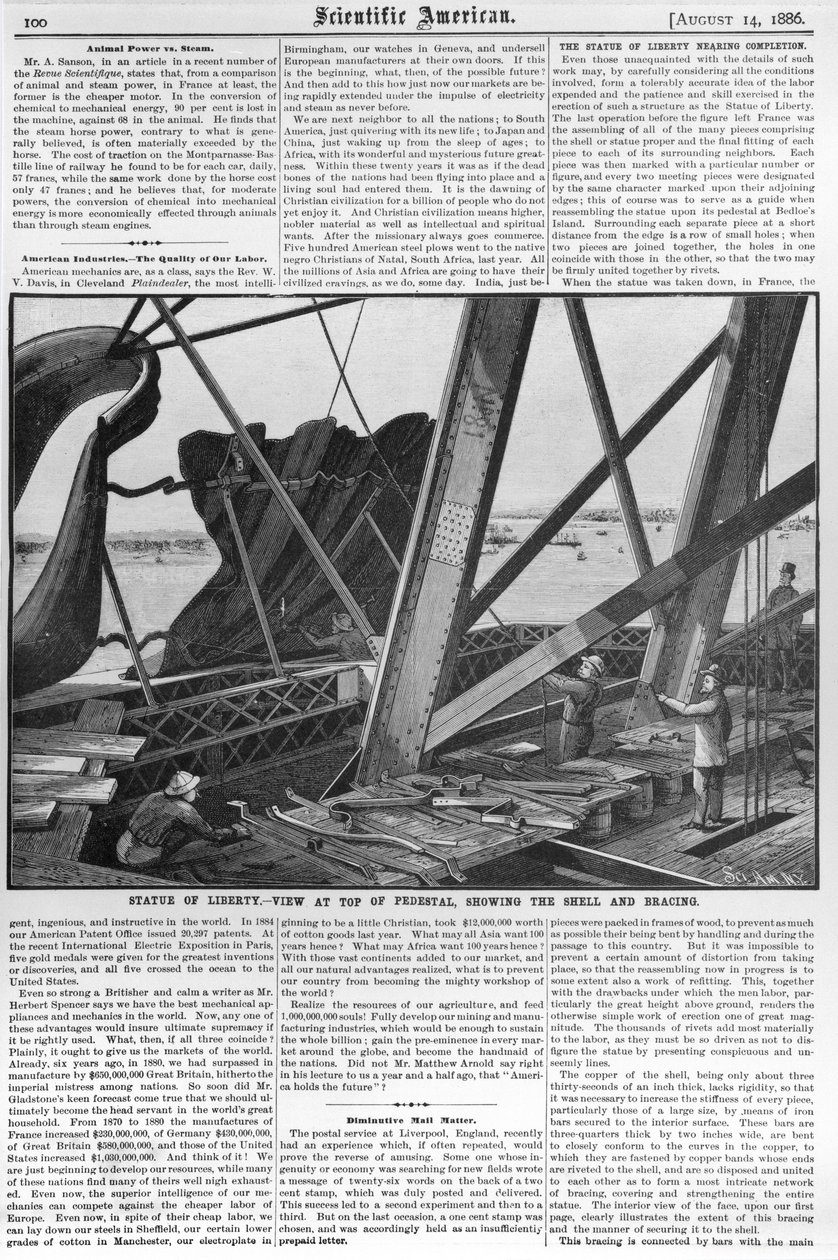 Kilátás a Szabadság-szoborról, a "Scientific American"-ból, 1886. augusztus 14. alkotó: American School