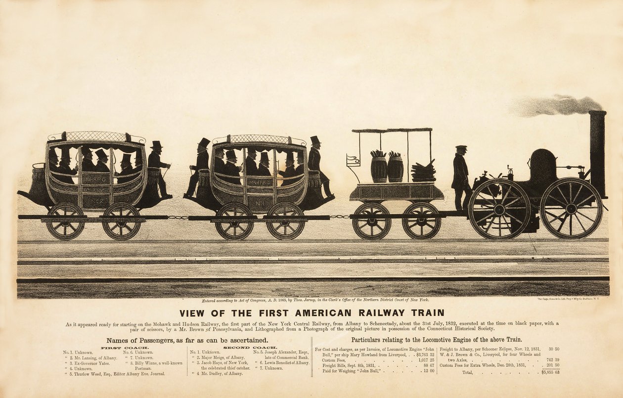 Kilátás az első amerikai vasúti vonatra, kocsma. 1865 alkotó: American School