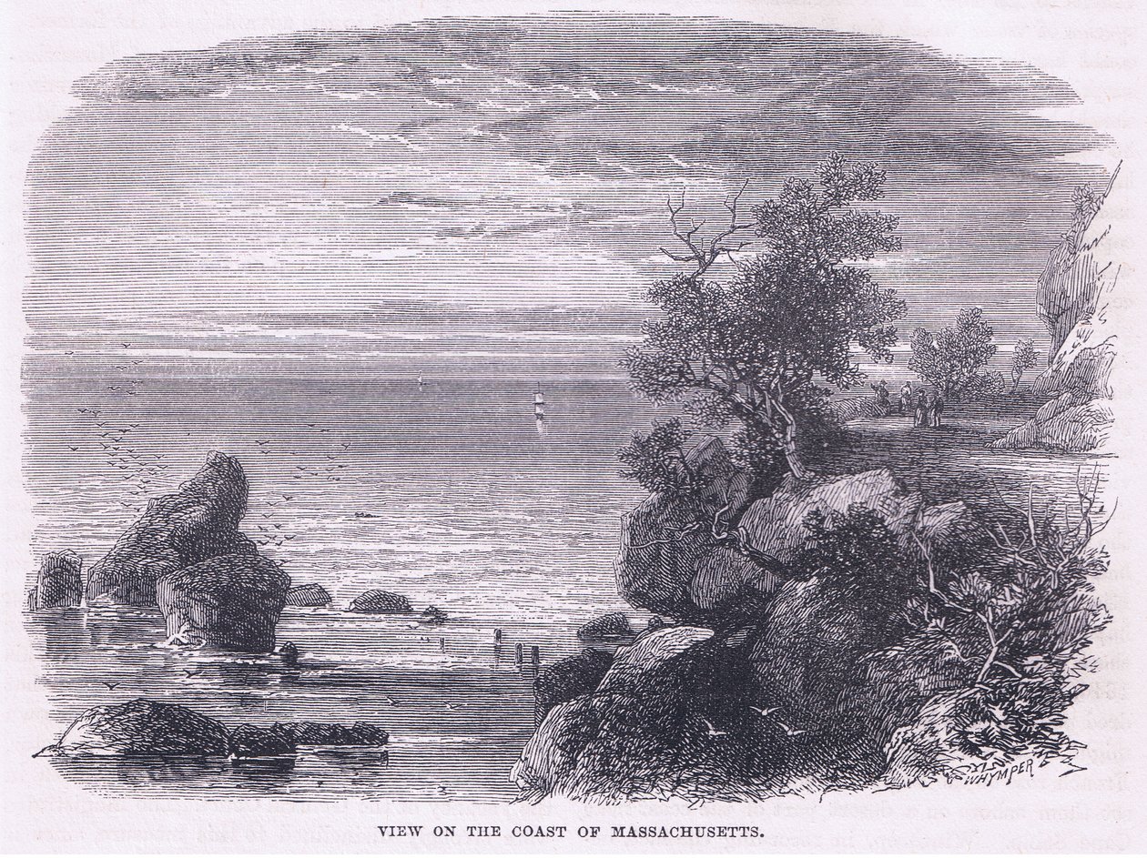 Kilátás Massachusetts partjaira 1644, illusztráció Cassell története az Egyesült Államok pubjából. készítette: Petter & Galpin 1890 körül (litho) alkotó: American School