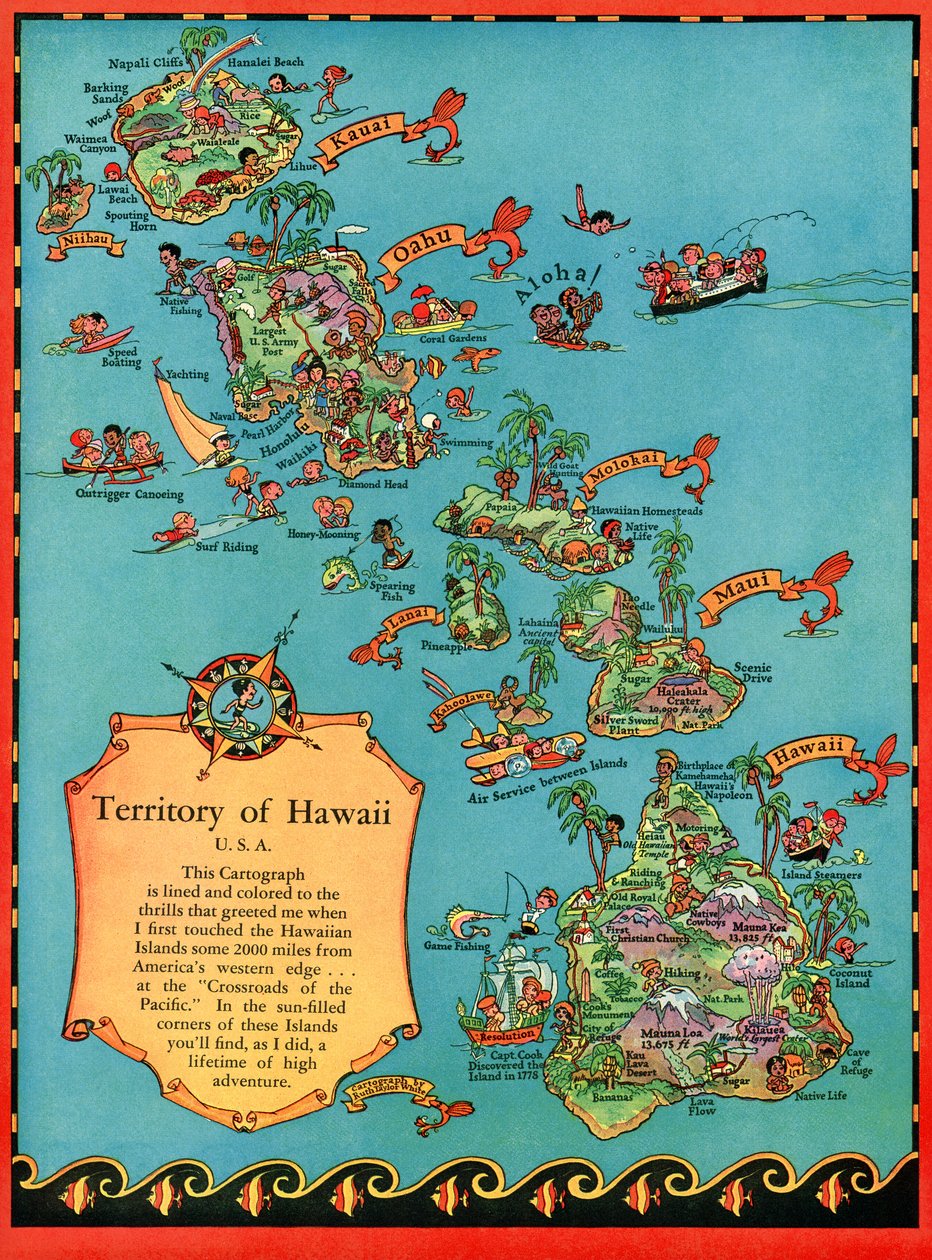 Hawaii vintage turisztikai térképe alkotó: American School