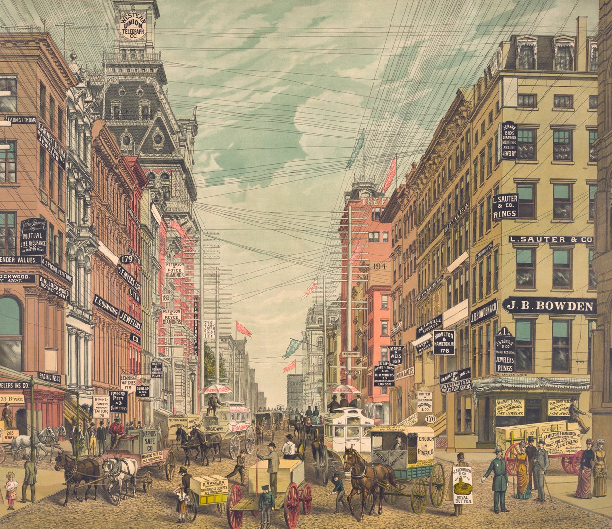 Vintage View of Broadway in New York City, 1880 körül (kromolitográfia) alkotó: American School
