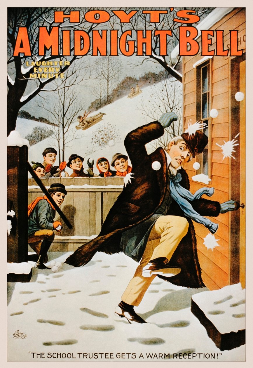 Vintage poszter fiúkról, akik hógolyókkal dobálják az embert, 1890-99 alkotó: American School