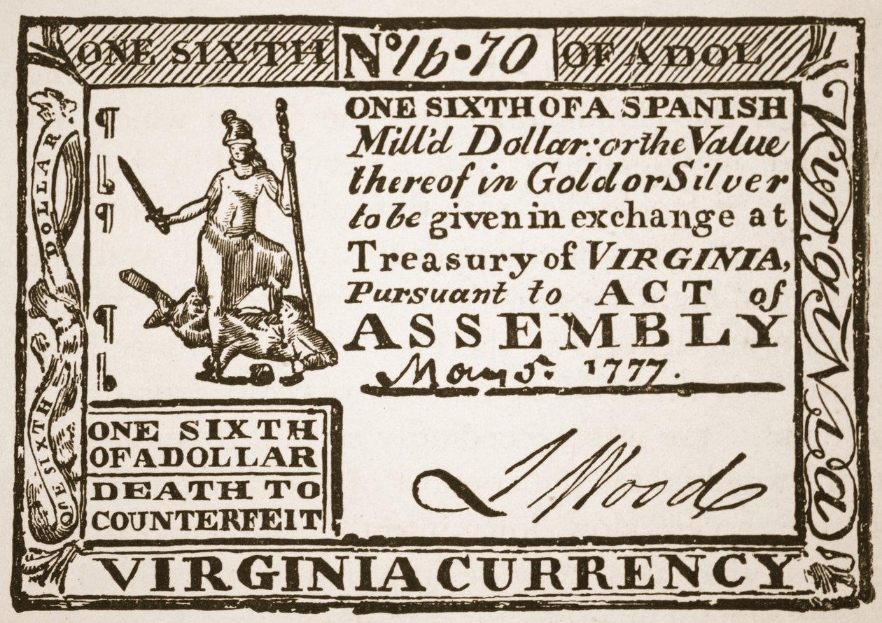 Virginia valuta, egyhatoda spanyol dollár, 1777 alkotó: American School