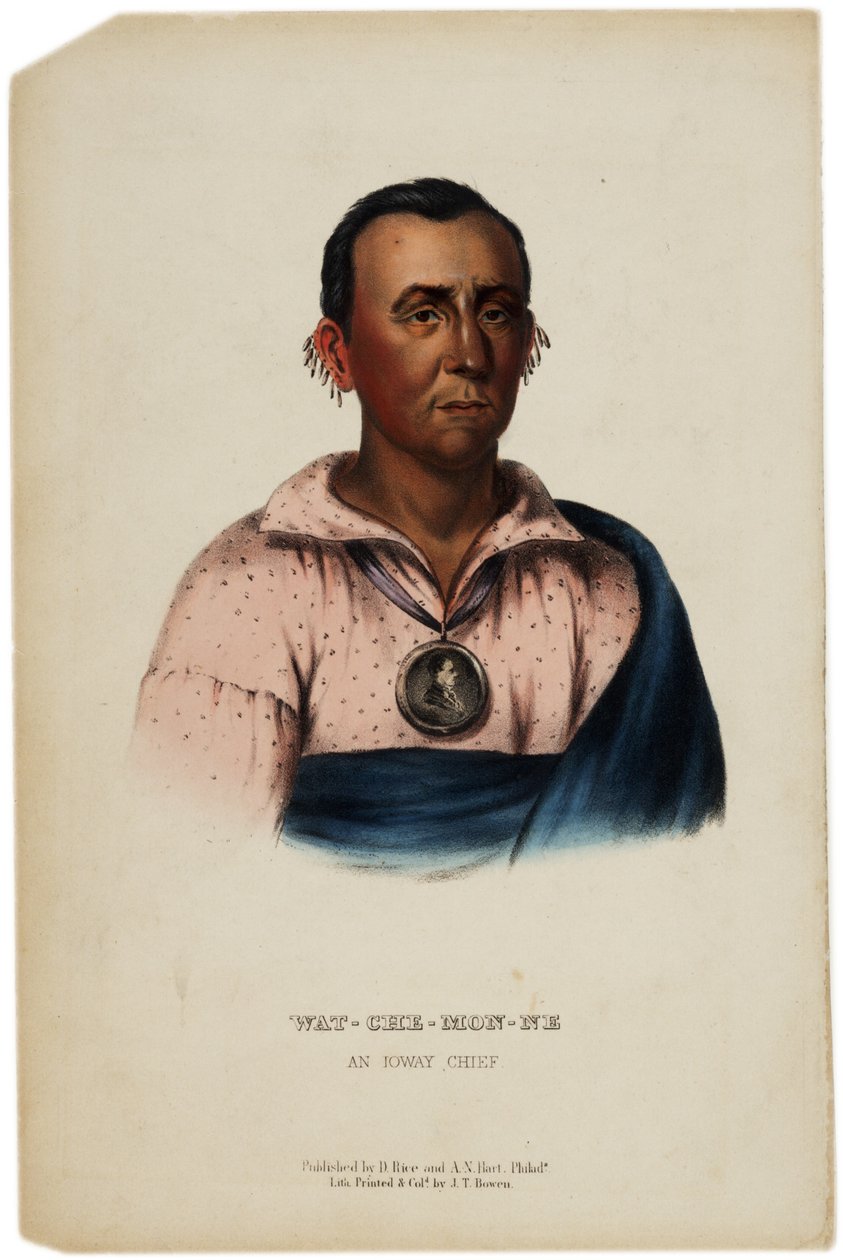 Wat-Che-Mon-Ne, Ioway főnöke, J. T. Bowen nyomat, illusztrációja Thomas L. McKenney és James Hall Az észak-amerikai indián törzsek történetéből, 1842-70 alkotó: American School