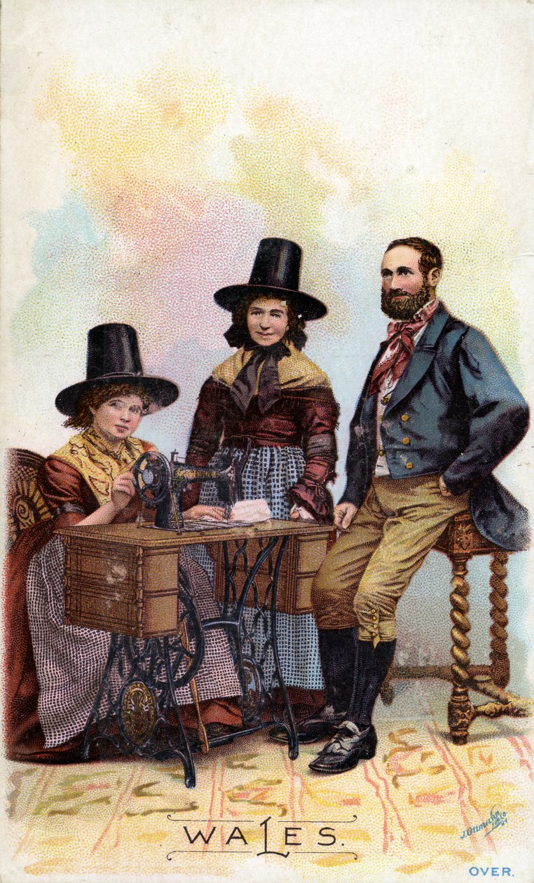 A walesi család egy Singer varrógép köré csoportosul, 1893 körül alkotó: American School