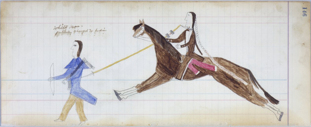 Fehér ember részben indiaira változott, illusztráció a Black Horse Ledgerből, 1877-79 (ceruza és zsírkréta papíron) alkotó: American School