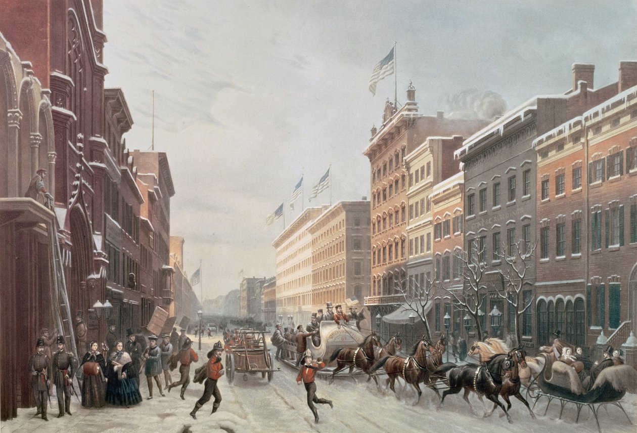 Téli jelenet a Broadway-n, New York államban, 1857 alkotó: American School