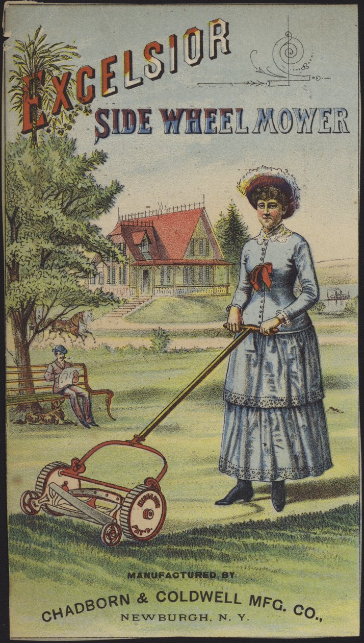 Fűnyíró nő (chromolitho) alkotó: American School