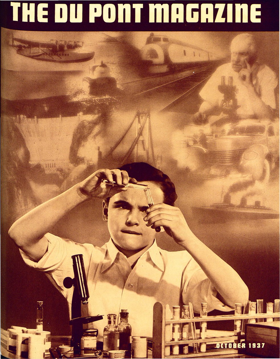 Fiatal fiú kémiakészlettel, a DuPont Magazin címlapja, 1937. október alkotó: American School