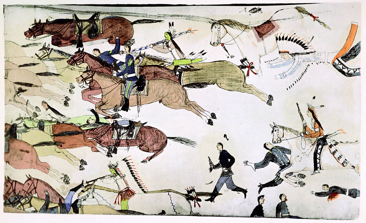 Battle of the Little Big Horn, Montana, USA, 1876. június 25-26., 1900 alkotó: Amos Bad Heart Buffalo