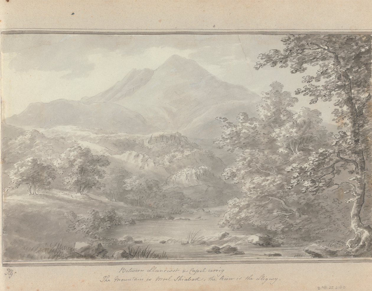 Kilátások Angliában, Skóciában és Walesben: Llanrwst és Capel Cerrig között a hegy Moel Shiabod, a folyó a Lligwy alkotó: Amos Green