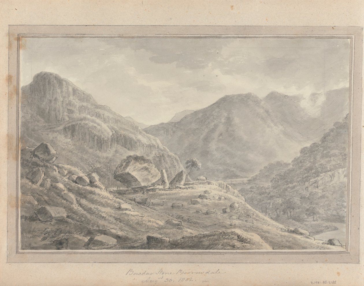 Nézetek Angliában, Skóciában és Walesben: Bowder Stone Borrowdale, 1802. augusztus 30. alkotó: Amos Green