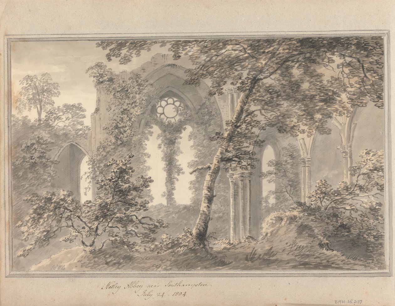 Látványok Angliában, Skóciában és Walesben: Netley Abbey Southampton közelében, 1804. július 24. alkotó: Amos Green