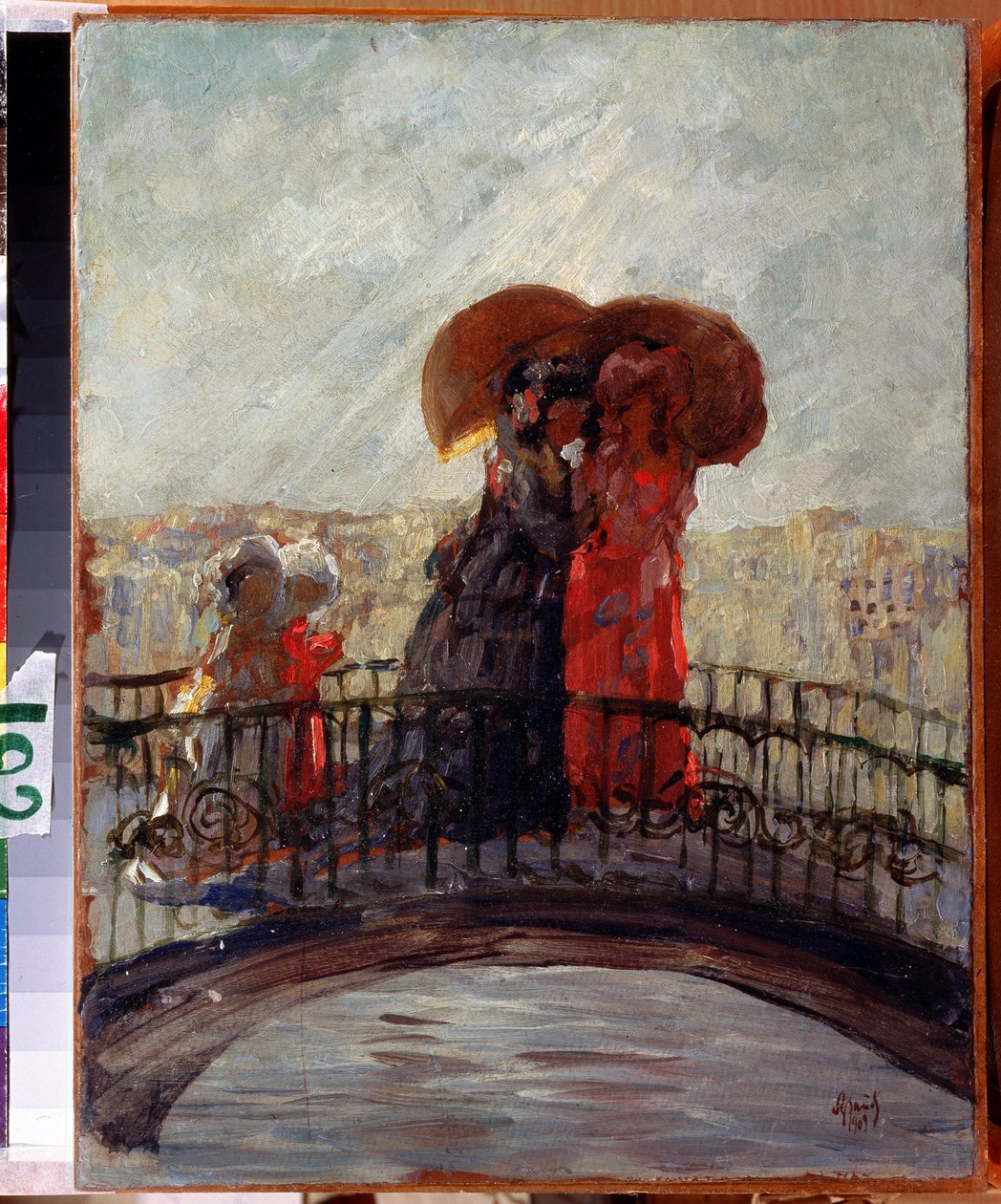 Eső alatt (Esőben). Anatolij Afanaszjevics Arapov (1876-1949) festménye. Olaj, vászon, 36 x 28 cm alkotó: Anatoli Afanasyevich Arapov