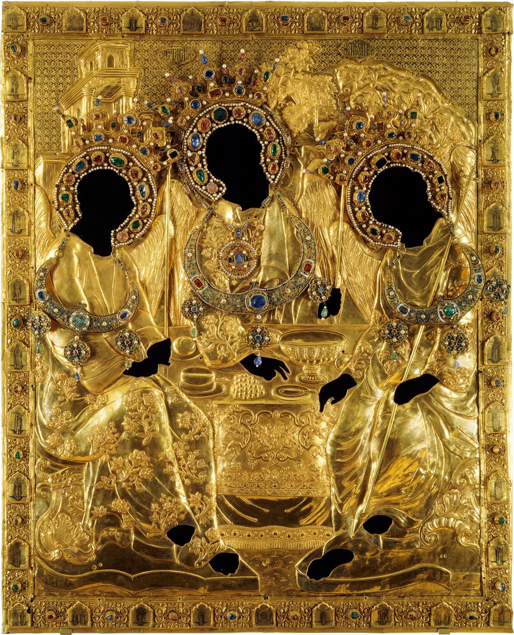 Oklad borító a Szentháromság ikonhoz, Andrej Rubljov, 1600-1625 alkotó: Ancient Russian Art