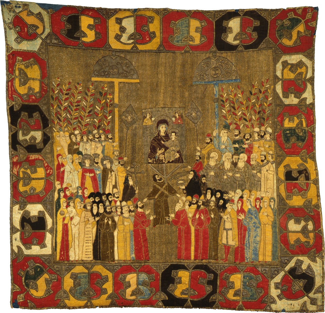 Virágvasárnapi körmenet Moszkvában, 1498. április 8-án. Zoe Palaiologina, hátrahagyott lányaival, III. Iván, Valachiai Elena, D, 1498 alkotó: Ancient Russian Art