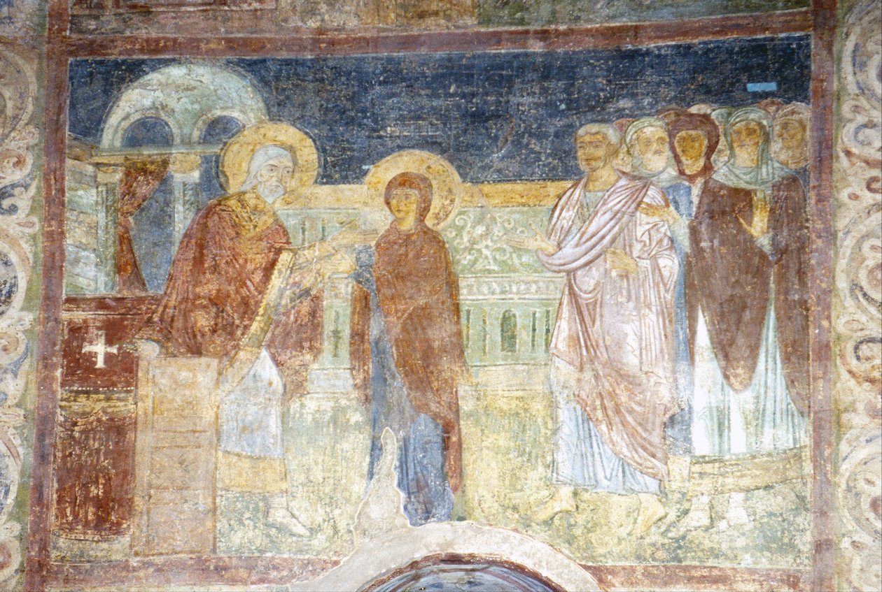 A Szűz kapja a bíbort és a kosenilát alkotó: Ancient Russian frescos