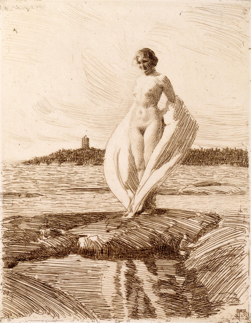 Nő sállal alkotó: Anders Leonard Zorn