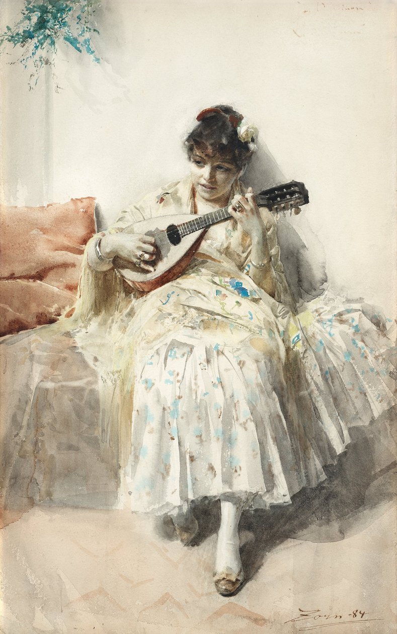 Lány mandolint játszik alkotó: Anders Leonard Zorn